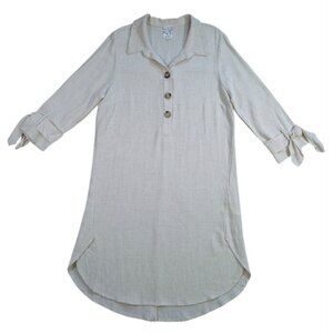 Naif Beige Linen Blend Tunic Dress S High Low Button Tie Sleeve. NWOT.
